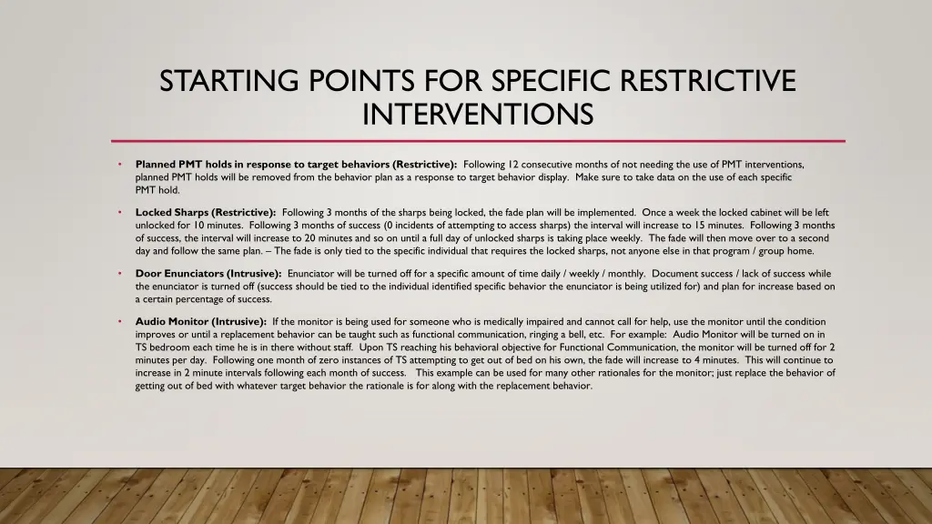 starting points for specific restrictive 1