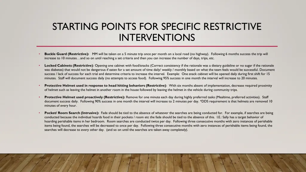 starting points for specific restrictive