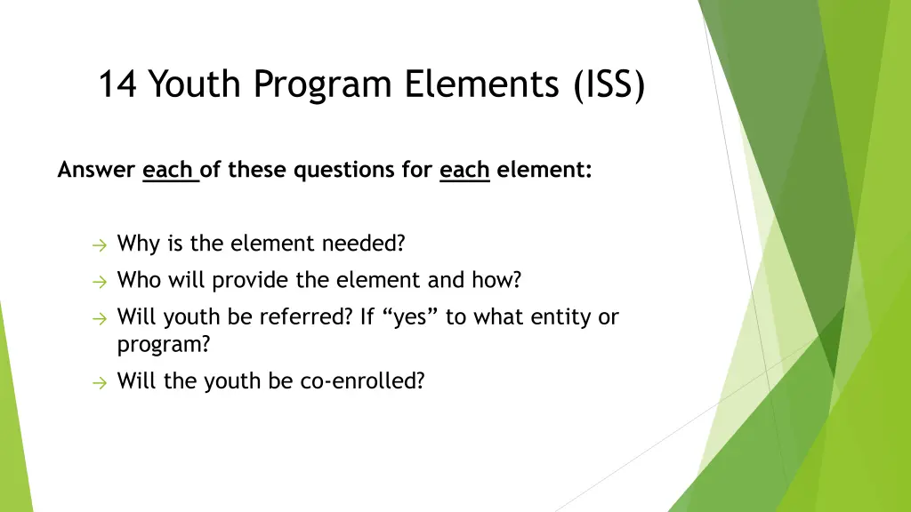 14 youth program elements iss