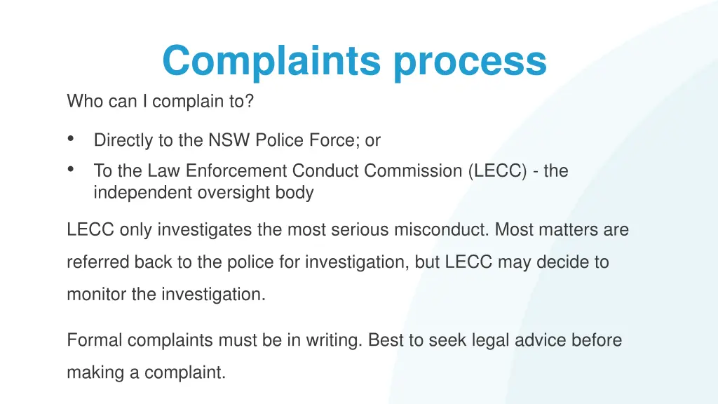 complaints process who can i complain to