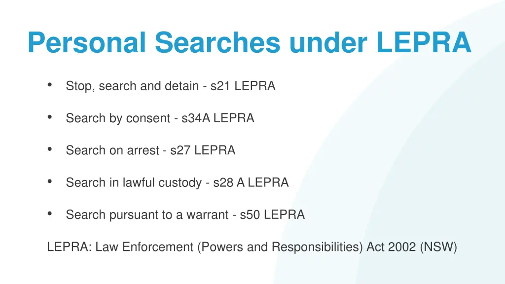 personal searches under lepra