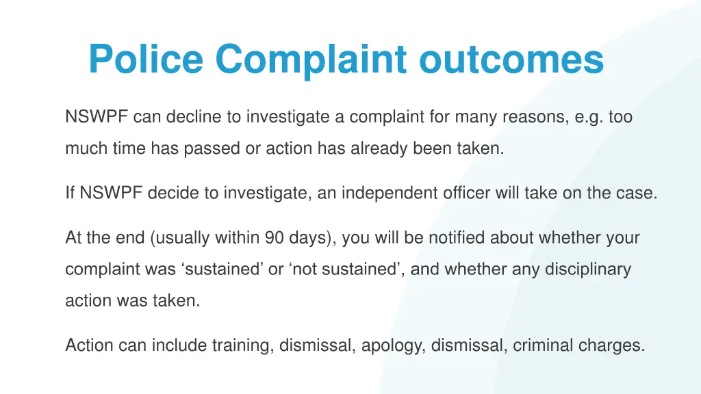 police complaint outcomes