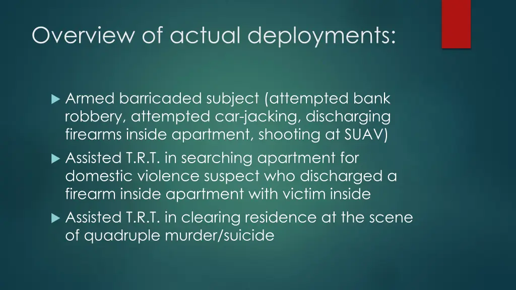 overview of actual deployments 1