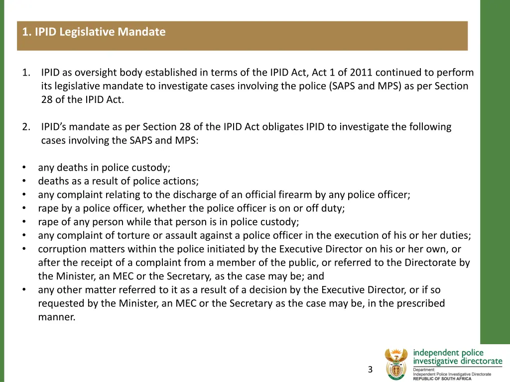 1 ipid legislative mandate