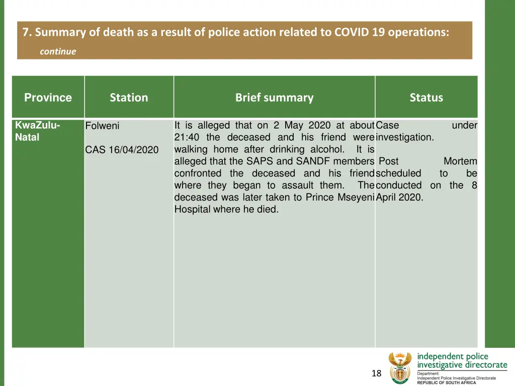 7 summary of death as a result of police action 7