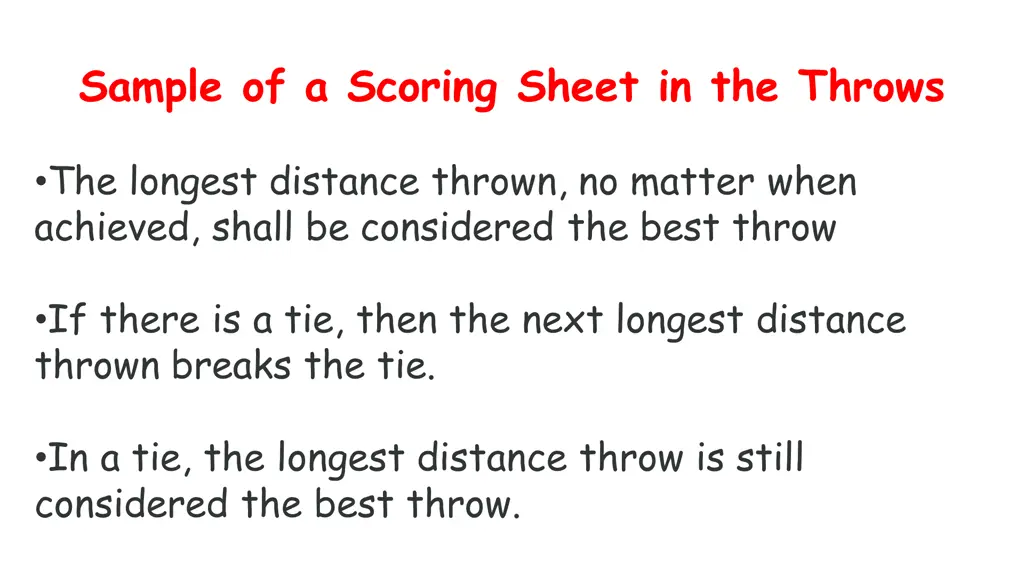 sample of a scoring sheet in the throws