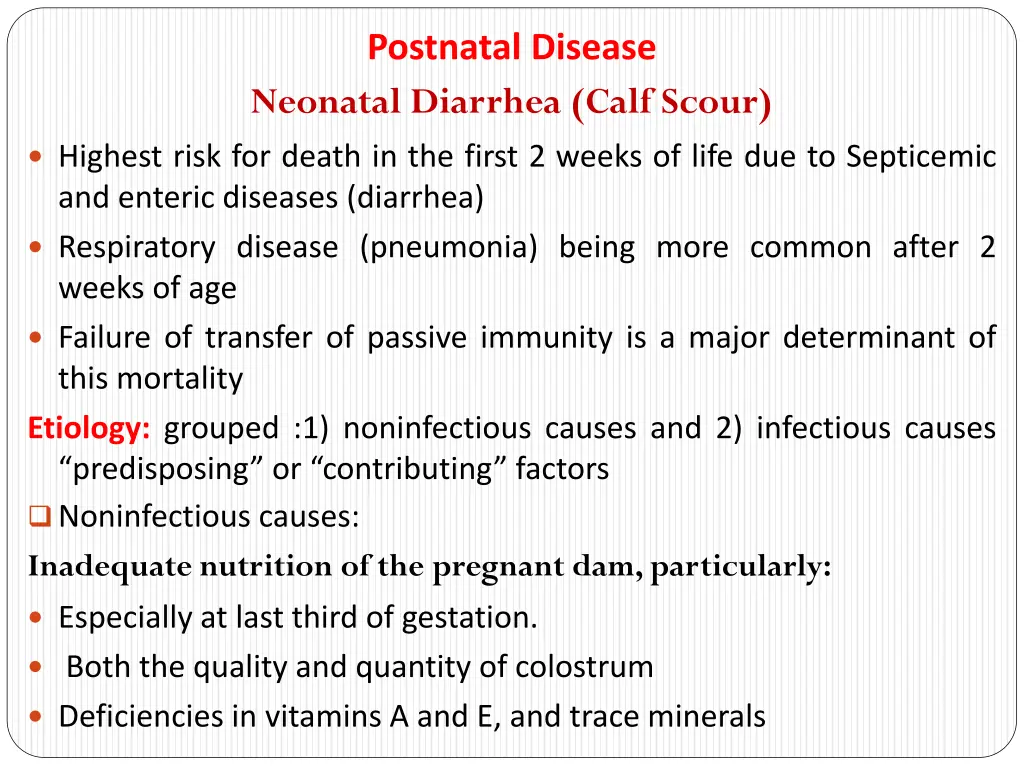 postnatal disease neonatal diarrhea calf scour