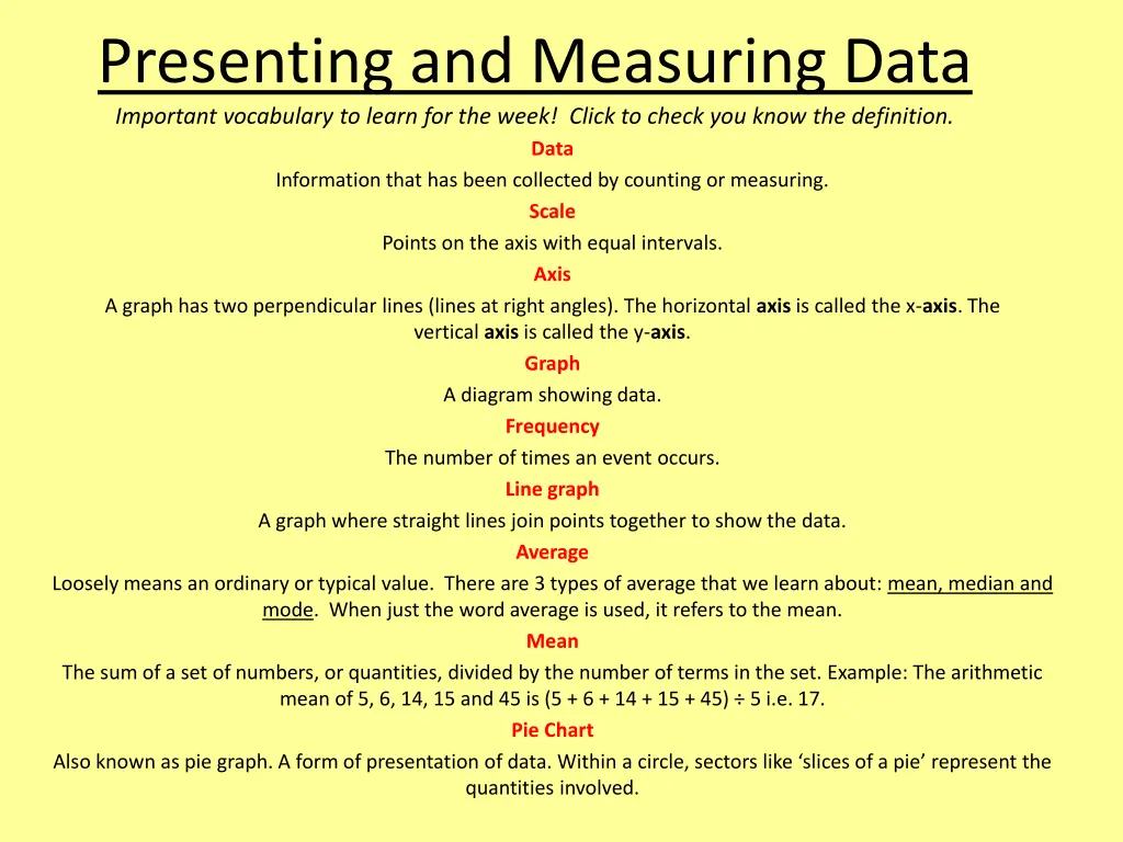 presenting and measuring data important