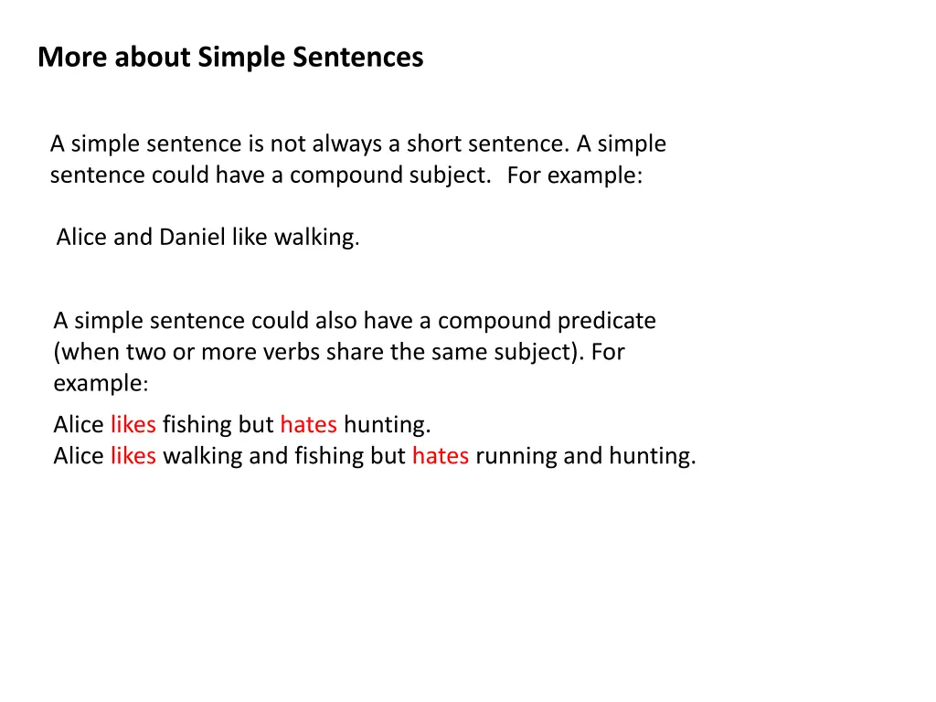 more about simple sentences