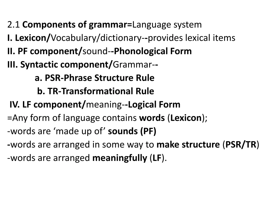 2 1 components of grammar language system