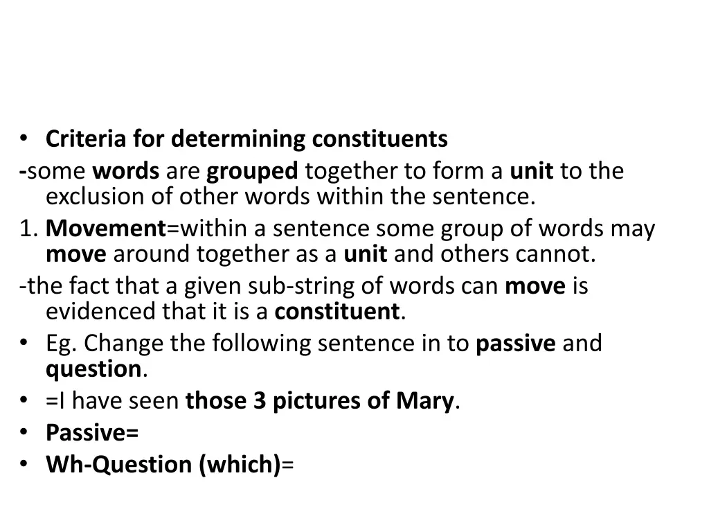 criteria for determining constituents some words