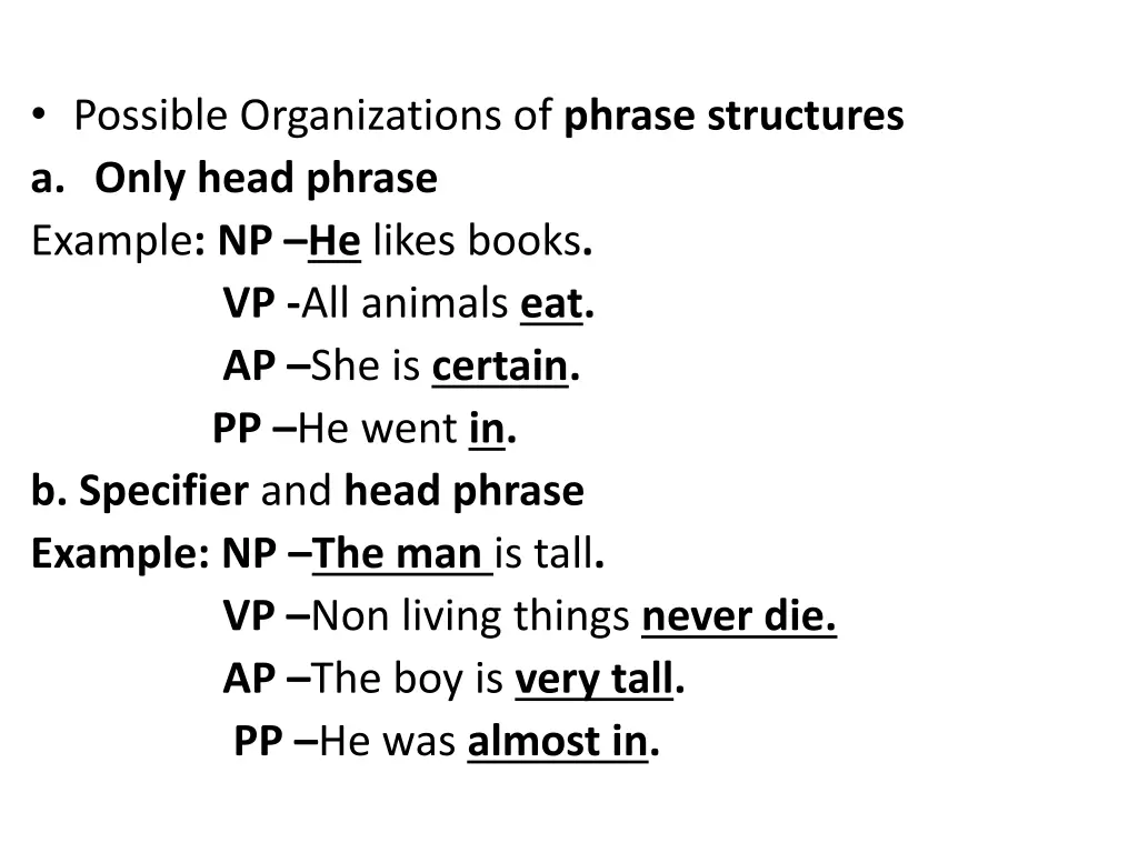 possible organizations of phrase structures