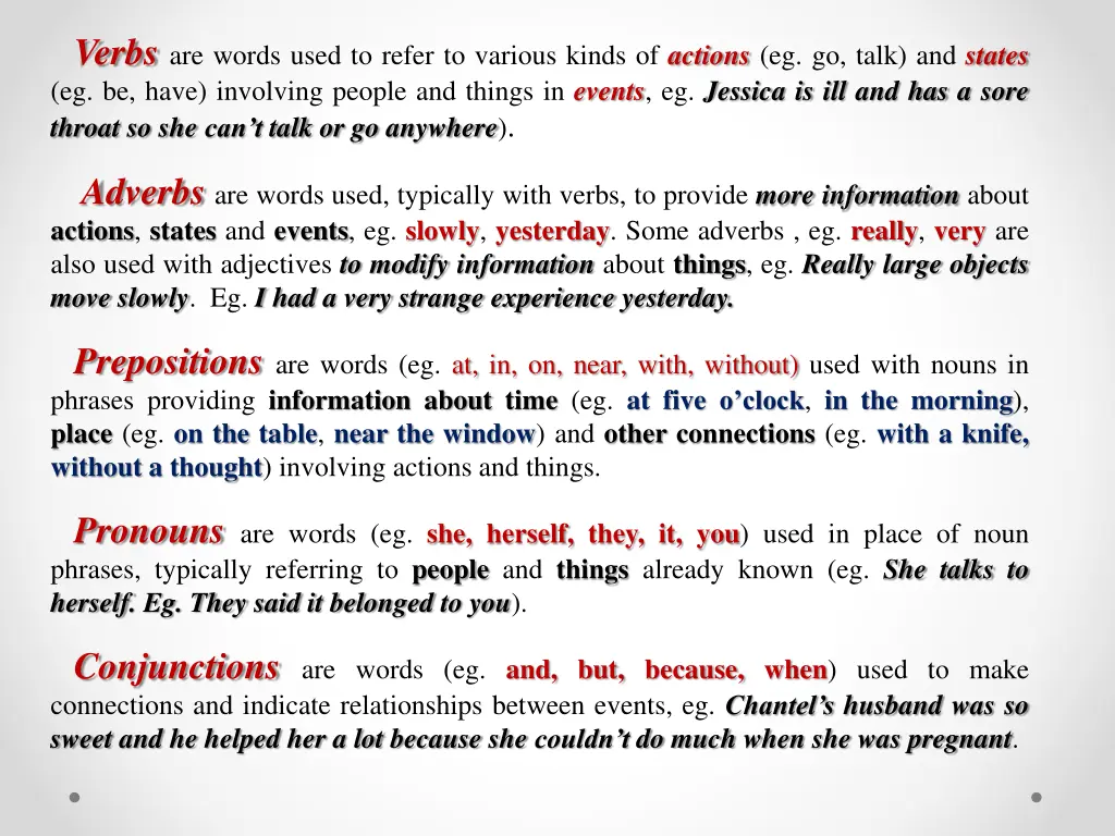 verbs are words used to refer to various kinds