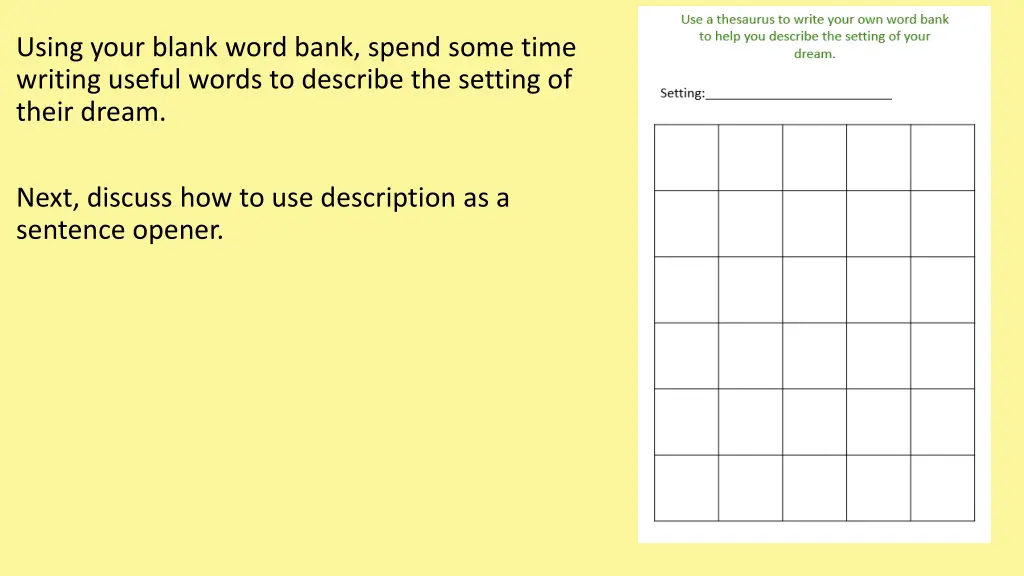 using your blank word bank spend some time