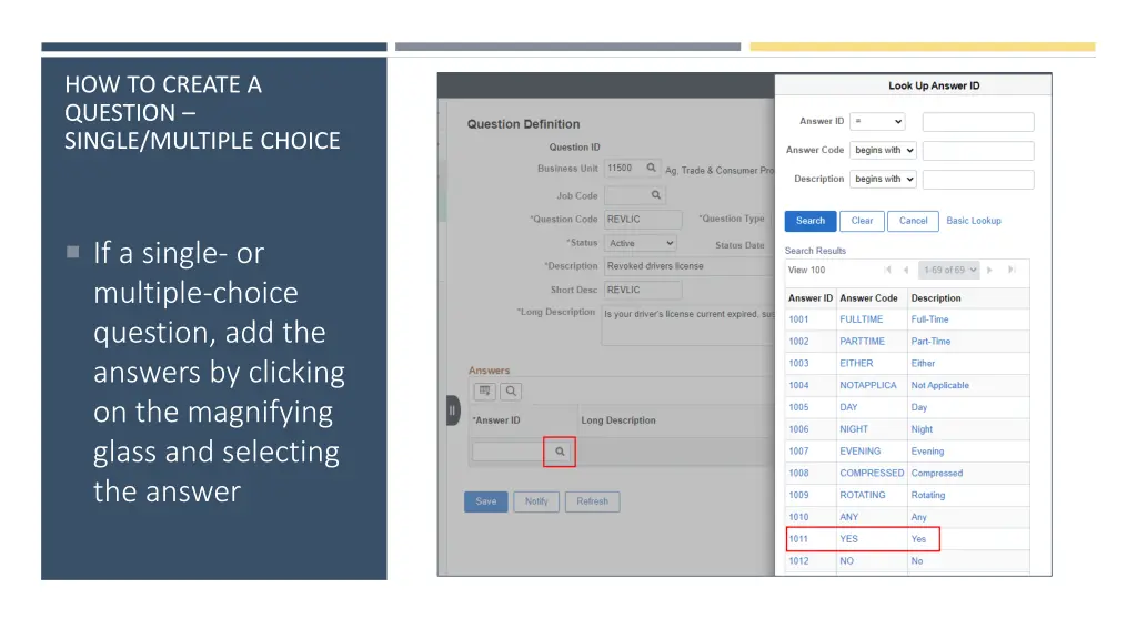 how to create a question single multiple choice