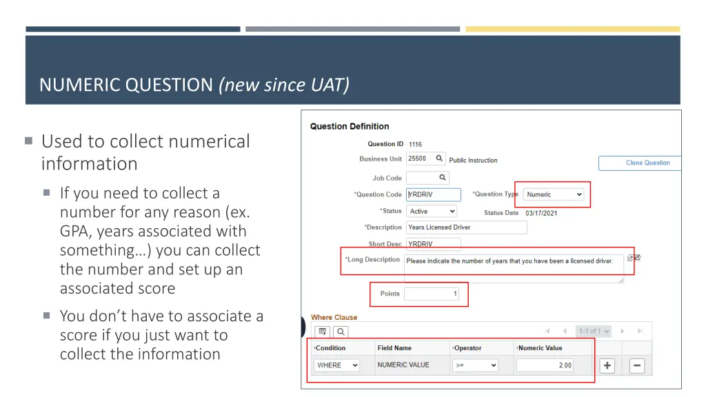 numeric question new since uat