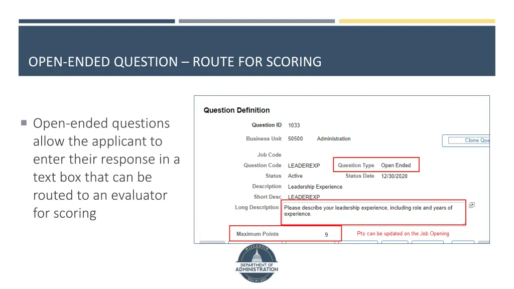 open ended question route for scoring