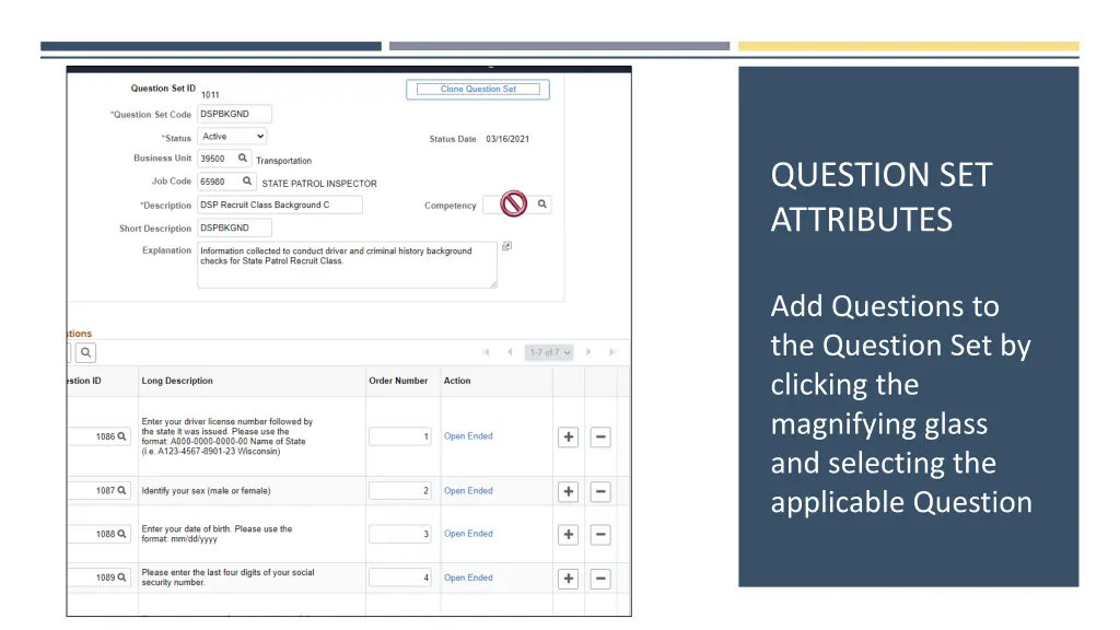 question set attributes