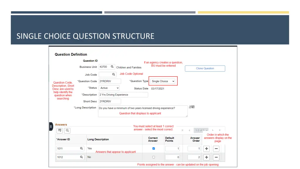 single choice question structure