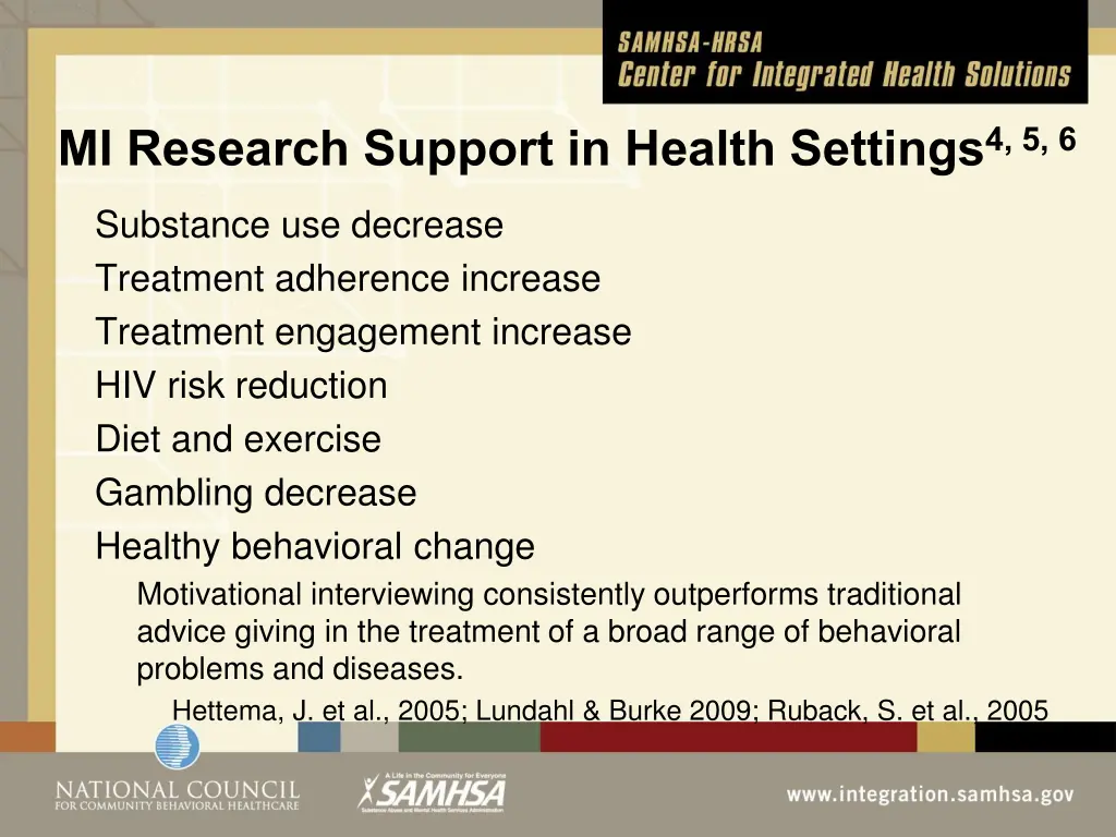 mi research support in health settings 4 5 6