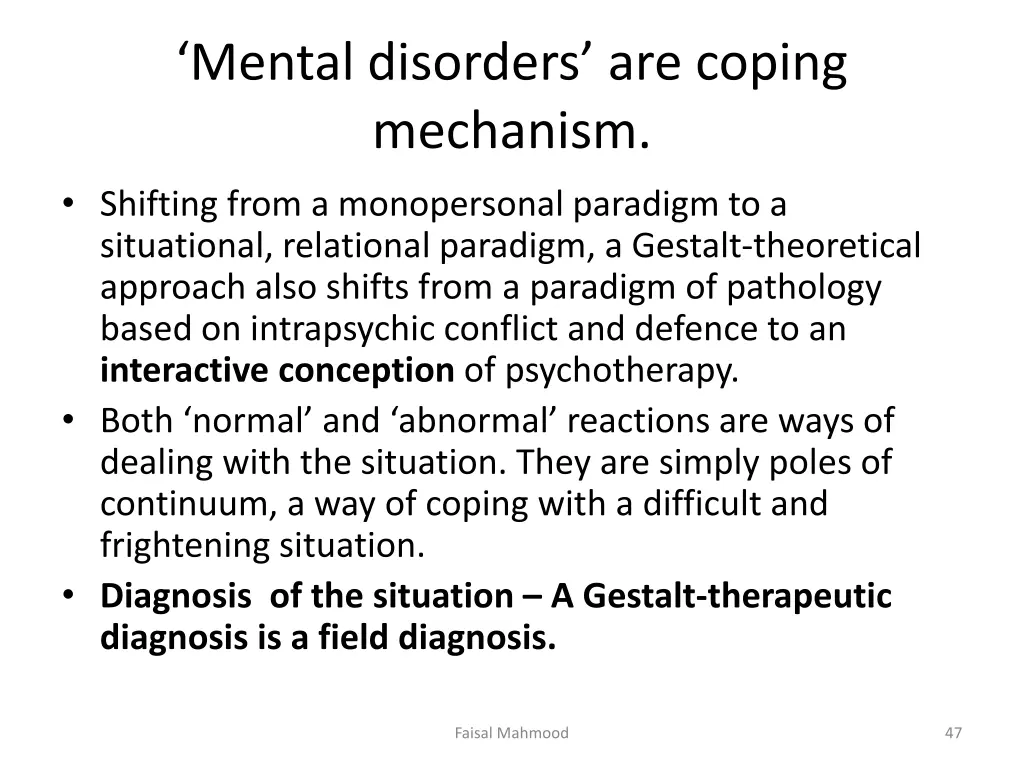 mental disorders are coping mechanism shifting