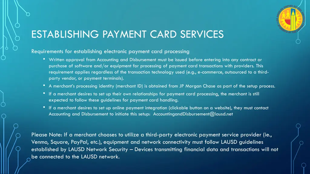 establishing payment card services 2