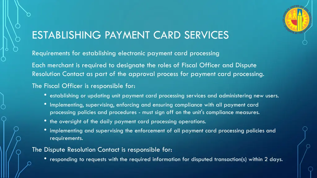 establishing payment card services 3