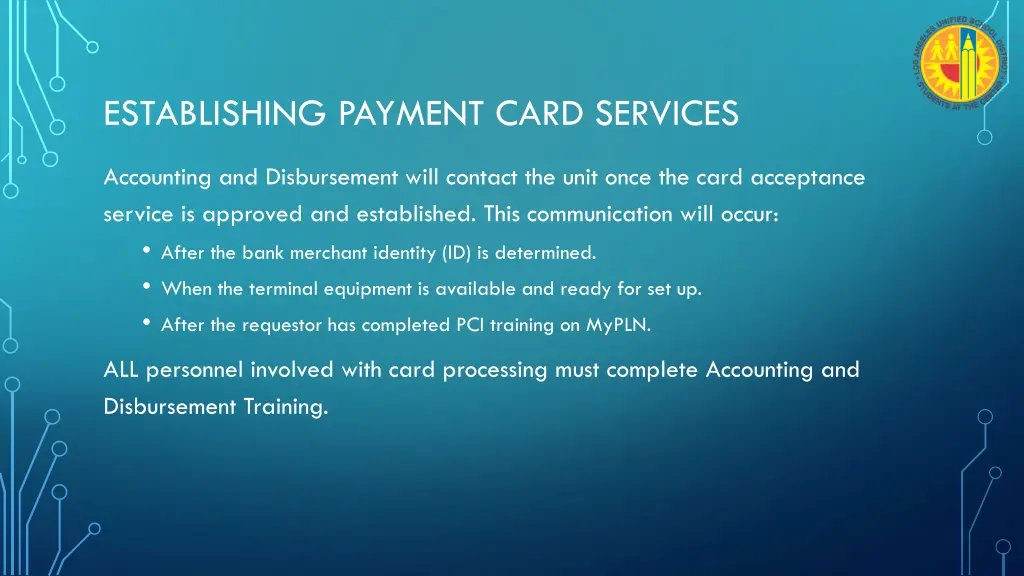 establishing payment card services 4