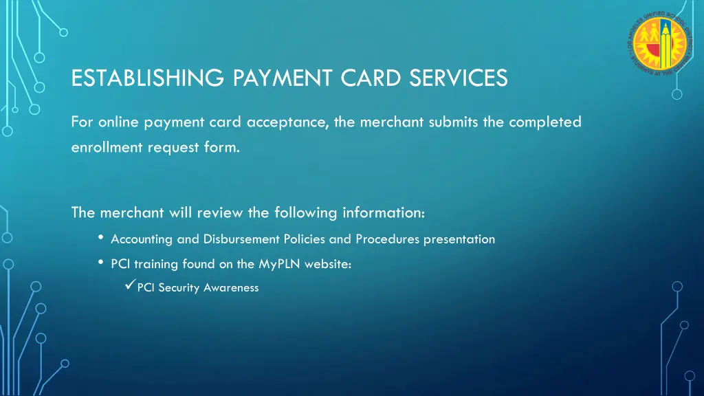 establishing payment card services 5