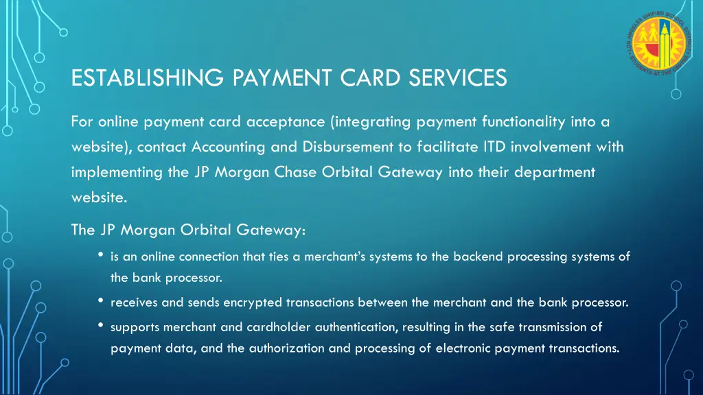 establishing payment card services 6