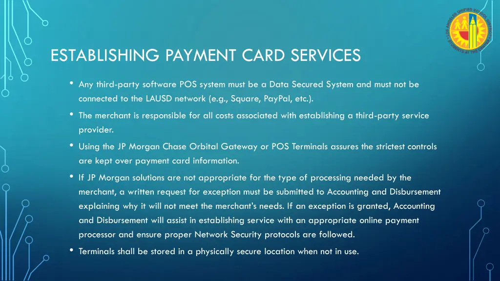 establishing payment card services 7