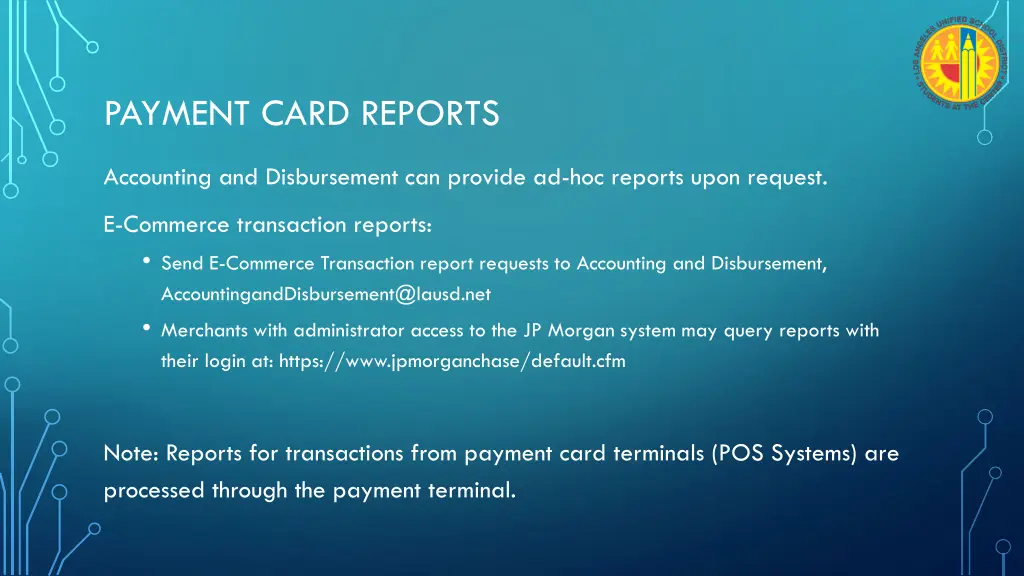 payment card reports