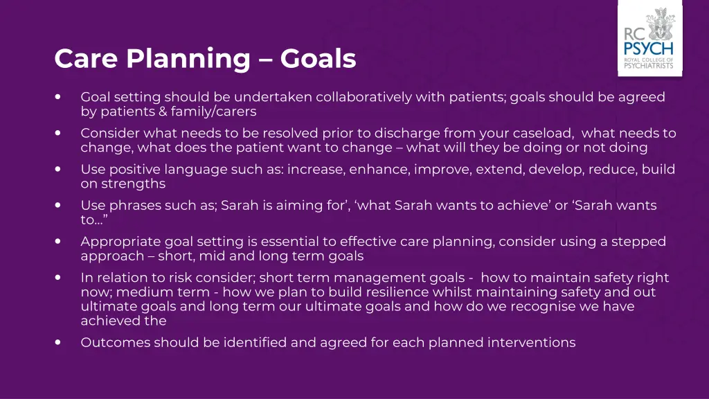 care planning goals