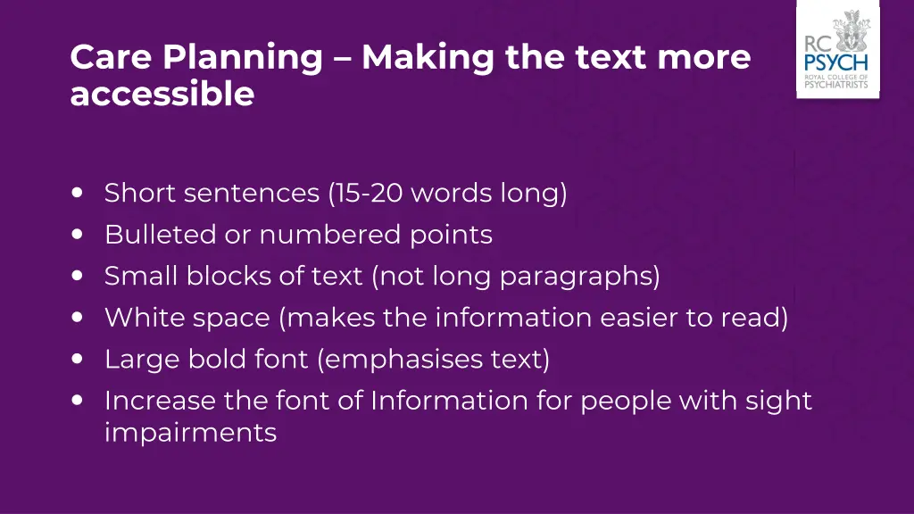 care planning making the text more accessible