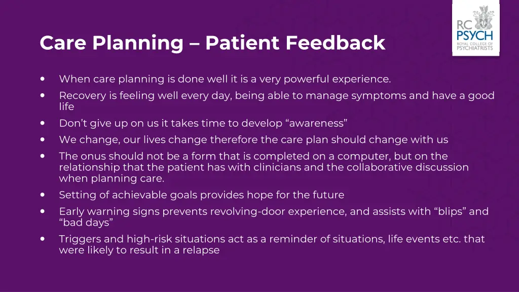 care planning patient feedback