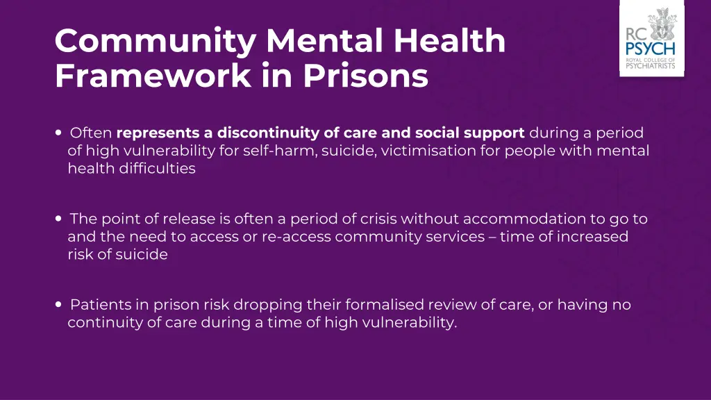 community mental health framework in prisons