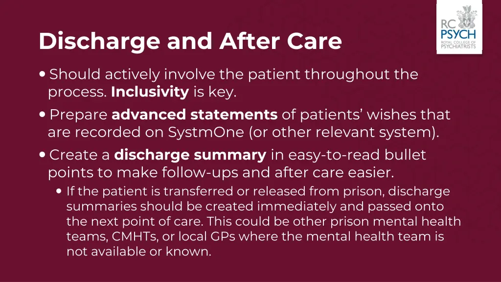 discharge and after care