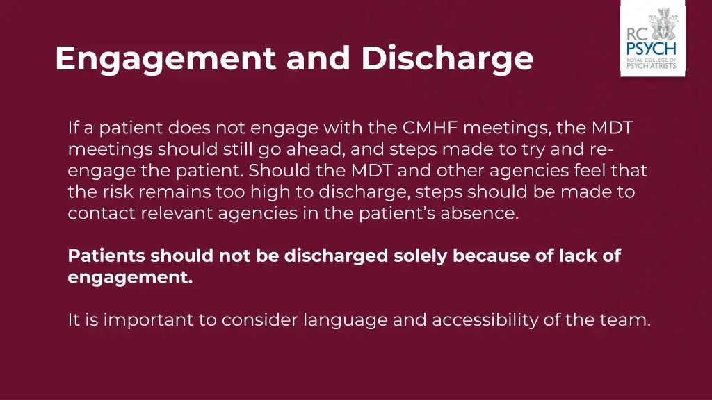 engagement and discharge