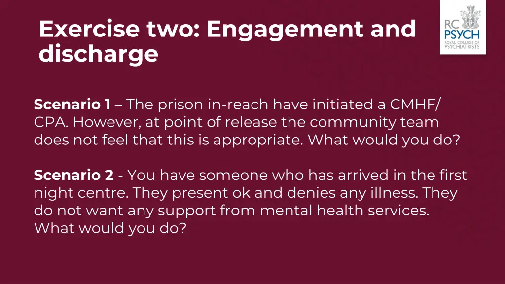 exercise two engagement and discharge