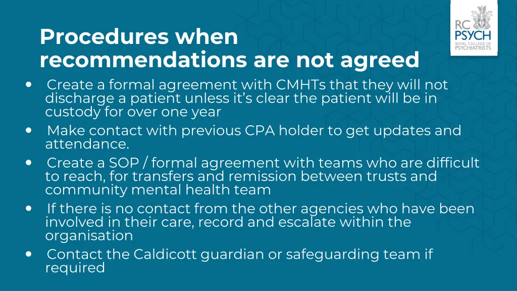 procedures when recommendations are not agreed