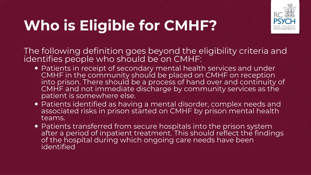 who is eligible for cmhf 2