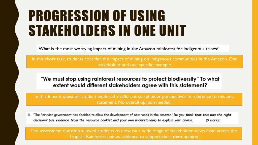 progression of using stakeholders in one unit