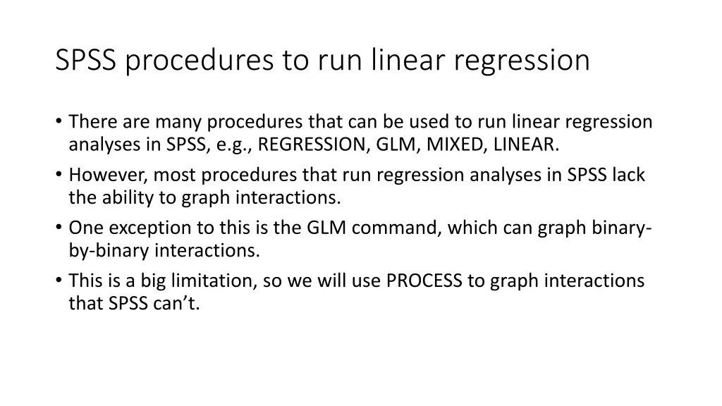 spss procedures to run linear regression