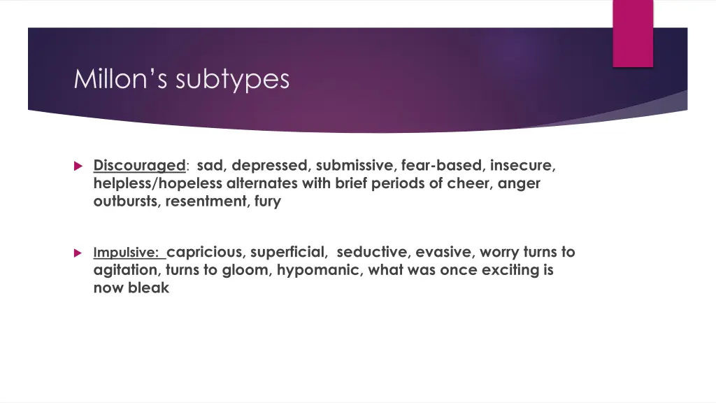 millon s subtypes