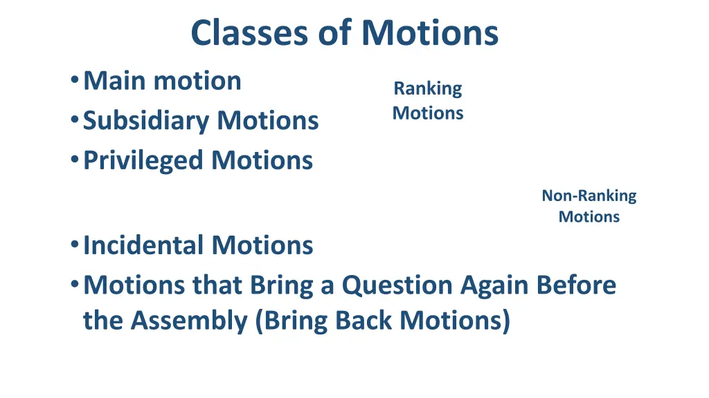 classes of motions main motion subsidiary motions