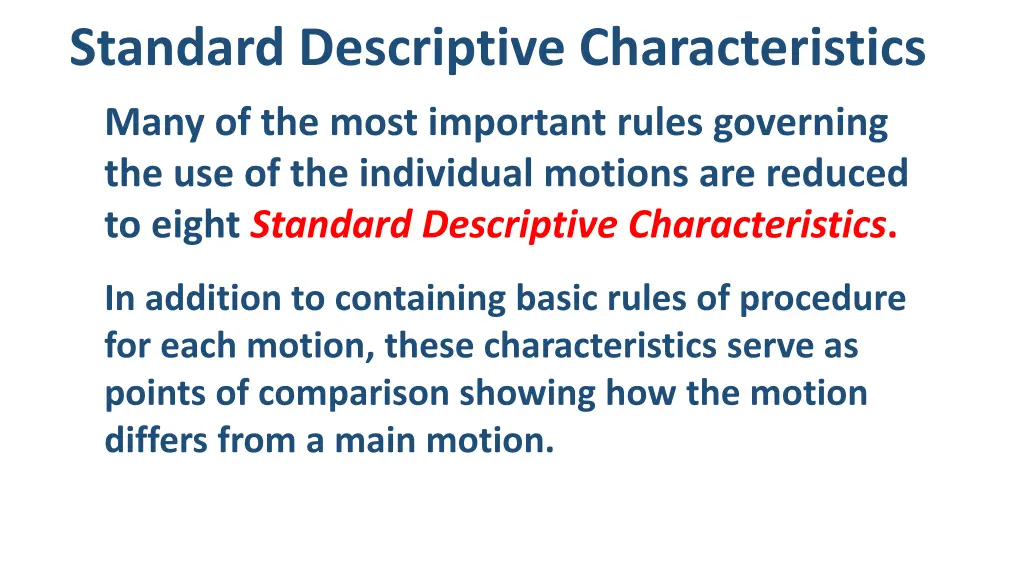 standard descriptive characteristics