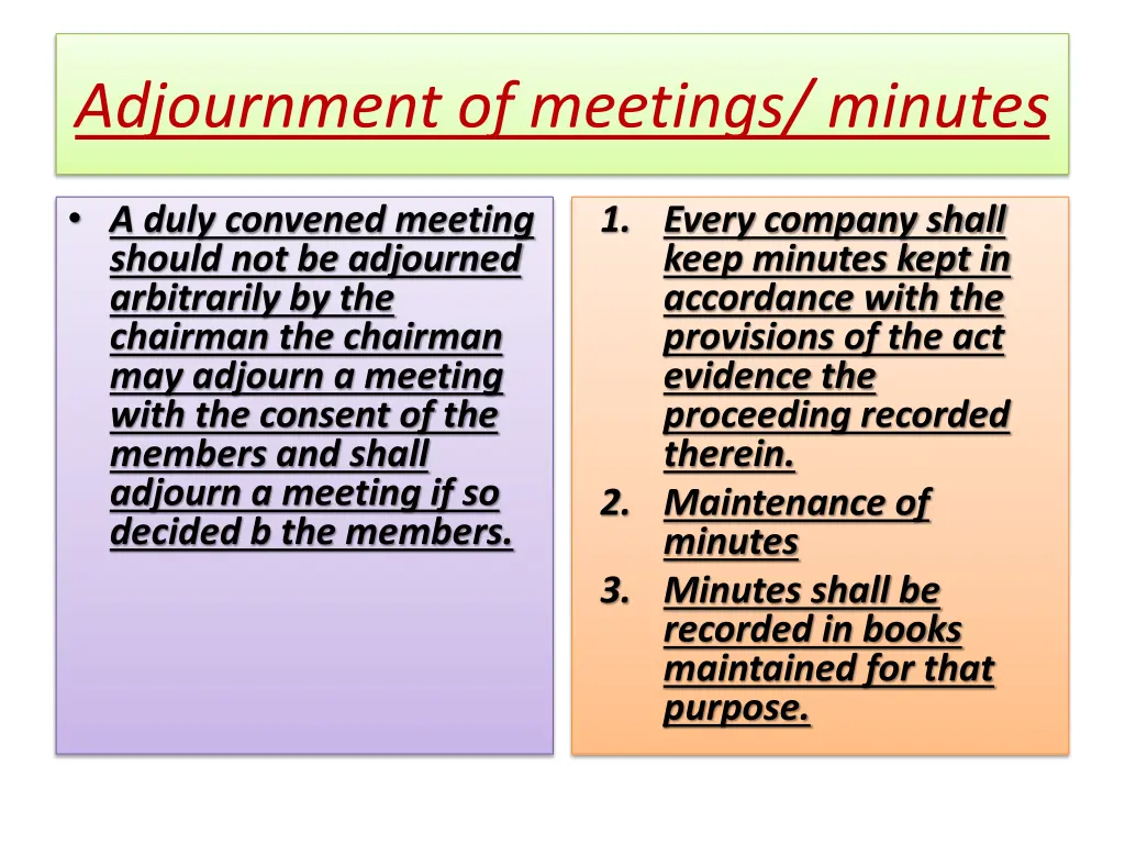 adjournment of meetings minutes