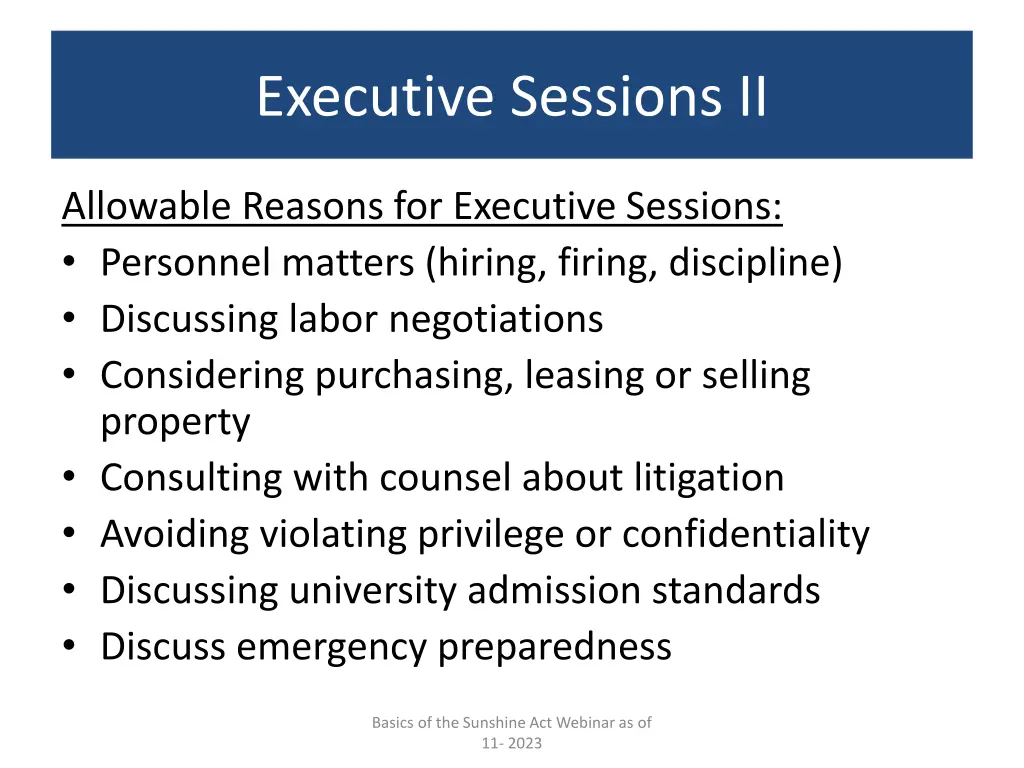 executive sessions ii