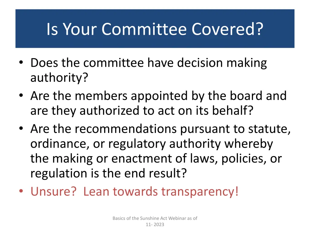 is your committee covered