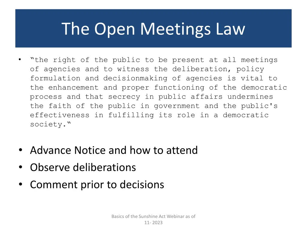 the open meetings law